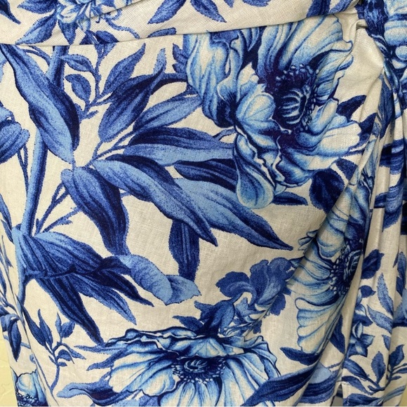 H&M Linen Blue and White Floral Midi Skirt with Slit Size 6 - Picture 10 of 16